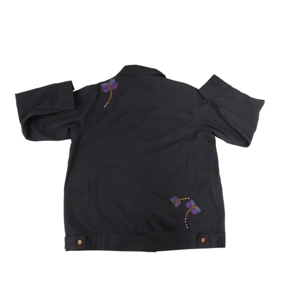 Vtg. Quacker Factory Embellished/pearl beaded Dragonflies button Jacket Large - Picture 8 of 16